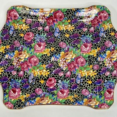 Vintage Royal Winton Hazel Chintz black background