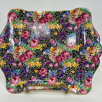 Vintage Royal Winton Hazel Chintz black background