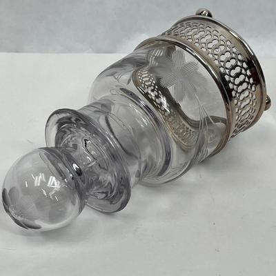 Etched Glass Condiment with Silver Tone Base