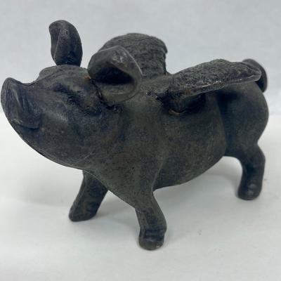 Antique Rustic & Whimsical Cast Iron Pig with Angel Wings