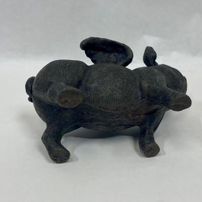 Antique Rustic & Whimsical Cast Iron Pig with Angel Wings