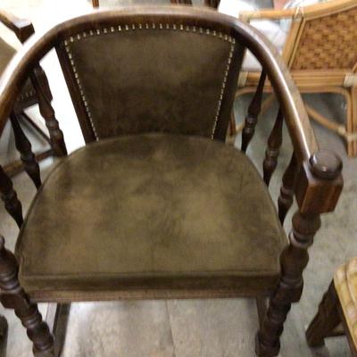 MCM Wood and Brown Velvet Chair