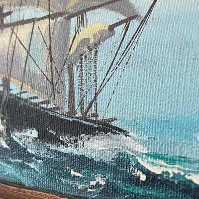 Large Sailing Ship On Rough Seas Signed By Rodgers