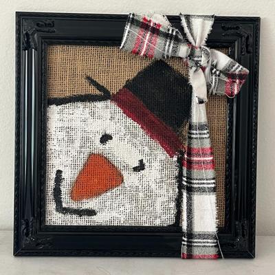 Christmas Snowman Burlap Frame