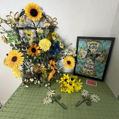 Artificial Sunflower Plant, Sunflower Bunches, 2 daisy Hooks & Embroidery Painting Home Wall Decor