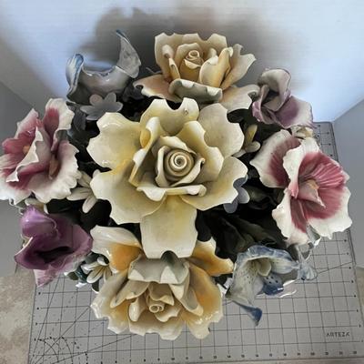 Large Floral Metal Decoration by Capodimonte Italy