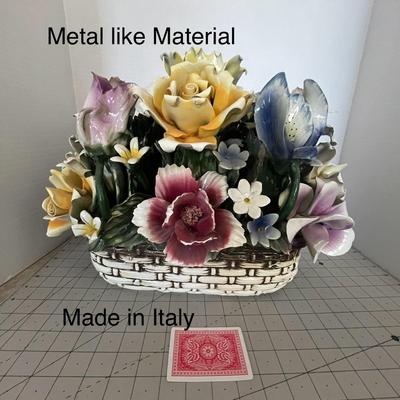 Large Floral Metal Decoration by Capodimonte Italy