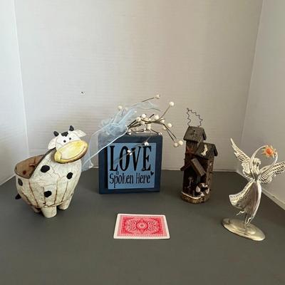 2 Figurines, Bird House & Home Decor Art