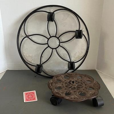 2 Bronze Plant Stands With Rolling Wheels