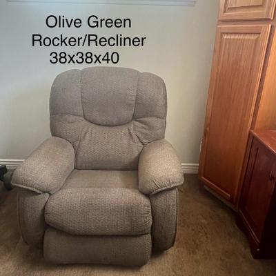 Olive Green /Tan Rocker/Recliner Sofa