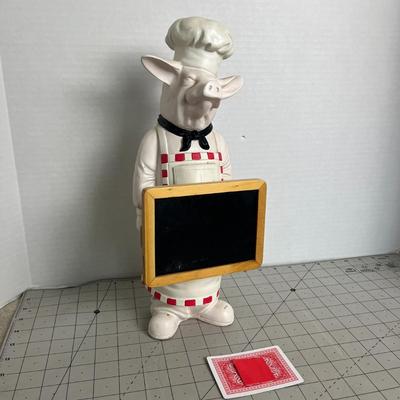 Chef Pig Statue with Chalkboard Menu
