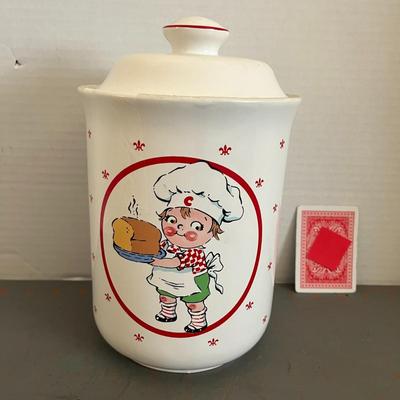 Ceramic Canister - Boy Server & Red, White Cotton Kitchen Linen Set