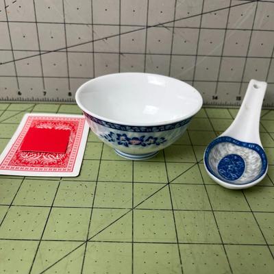 Floral Miso Soup Bowl & Spoons Set