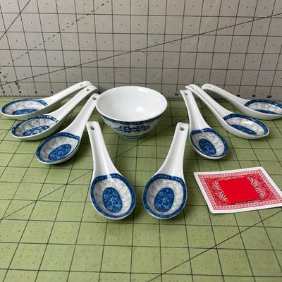 Floral Miso Soup Bowl & Spoons Set