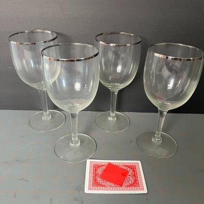 Wine Glasses Silver Rim Crystal - Set of 4