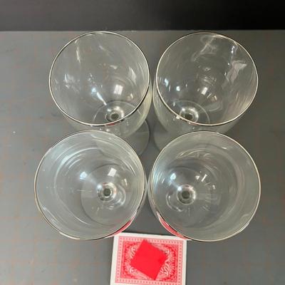 Wine Glasses Silver Rim Crystal - Set of 4