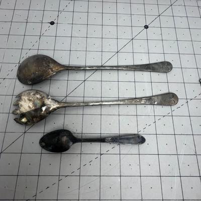 Silver Serving Spoons & Forks Set