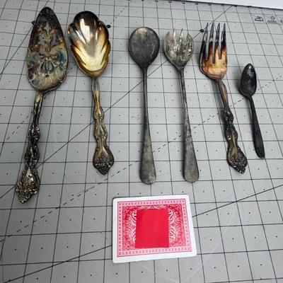 Silver Serving Spoons & Forks Set
