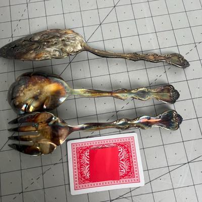 Silver Serving Spoons & Forks Set
