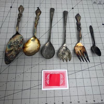 Silver Serving Spoons & Forks Set