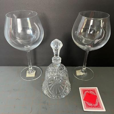 2 Wine Glasses & Crystal Bell