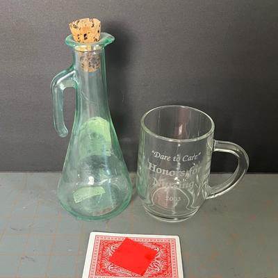 Vintage Oil Jar, Tom & Jerry Glass & "Dare To Care" Quotes Glass