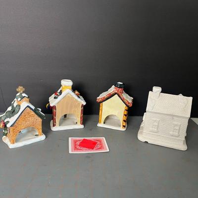 Ceramic House Figurines Set of 4