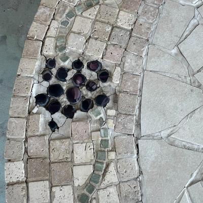 Outdoor Mosaic Wine bottle & glass Dining Table Top, with Black Bistro table supporting it