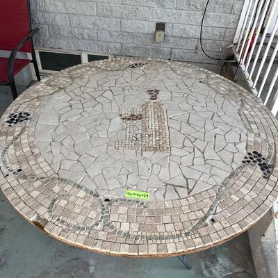 Outdoor Mosaic Wine bottle & glass Dining Table Top, with Black Bistro table supporting it