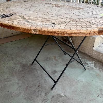 Outdoor Mosaic Wine bottle & glass Dining Table Top, with Black Bistro table supporting it