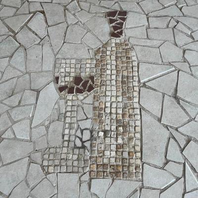 Outdoor Mosaic Wine bottle & glass Dining Table Top, with Black Bistro table supporting it