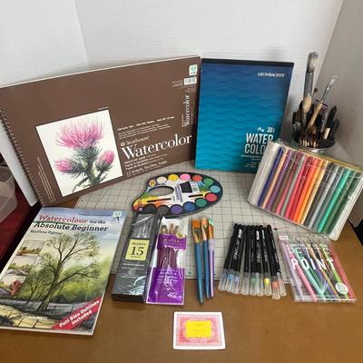 Artist Painting Set: Strathmore Watercolor Paper, Watercolour for the Absolute Beginner, 0.7mm Fine Tip Gel Pens, etc.