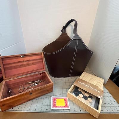 Black Leather Gift Hamper Basket and Lane Mini Cedar Chest Box and One Set Traditional Checkers Solid Wood Pieces (NEW!)