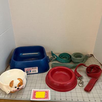 Pet Bowls and Set of Pet Leashes