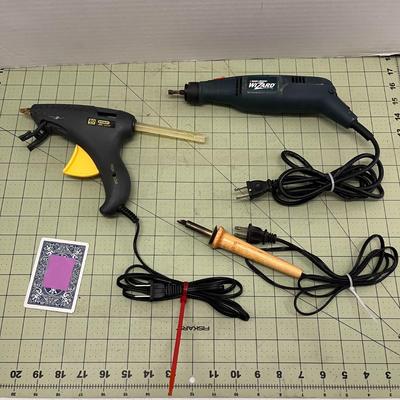 Stanley Glue Gun and Black & Decker Wizard Rotary Tool and Hollow Creative Wood Burner