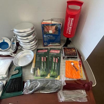 CAMPING BUNDLE Air Pump, Coleman Hiking Glow Sticks, Tassel Rope, Aluminium Cookware, Brush