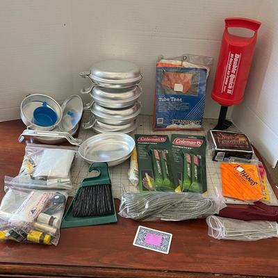 CAMPING BUNDLE Air Pump, Coleman Hiking Glow Sticks, Tassel Rope, Aluminium Cookware, Brush