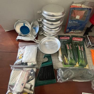 CAMPING BUNDLE Air Pump, Coleman Hiking Glow Sticks, Tassel Rope, Aluminium Cookware, Brush