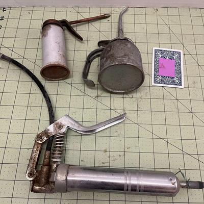 2~Vintage Plews Oiler Cans and Grease Gun