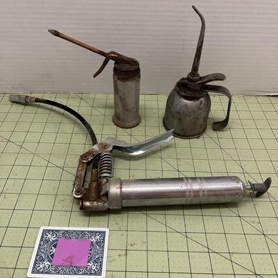 2~Vintage Plews Oiler Cans and Grease Gun