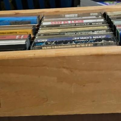 Vintage Rock and Country Cassettes with Antique Wood Case