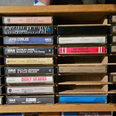 Vintage Rock and Country Cassettes with Antique Wood Case