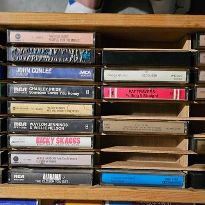 Vintage Rock and Country Cassettes with Antique Wood Case