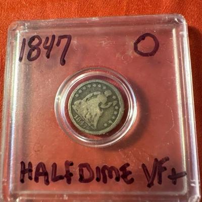 1847 O HALF DIME SILVER SEATED LIBERTY VF+