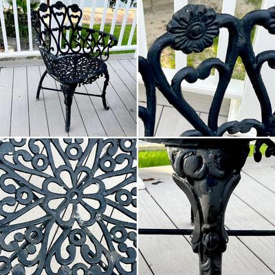 Black Floral Cast Aluminum Outdoor Five (5) Piece Table Set