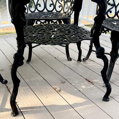 Black Floral Cast Aluminum Outdoor Five (5) Piece Table Set