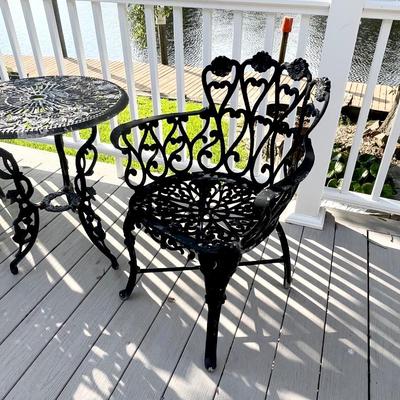 Black Floral Cast Aluminum Three (3) Piece Outdoor Set