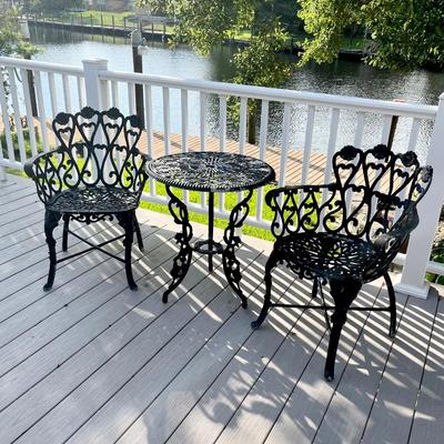 Black Floral Cast Aluminum Three (3) Piece Outdoor Set