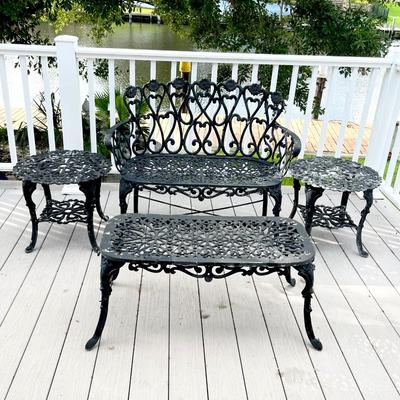 Black Floral Cast Aluminum Four (4) Piece Outdoor Set