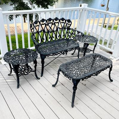 Black Floral Cast Aluminum Four (4) Piece Outdoor Set